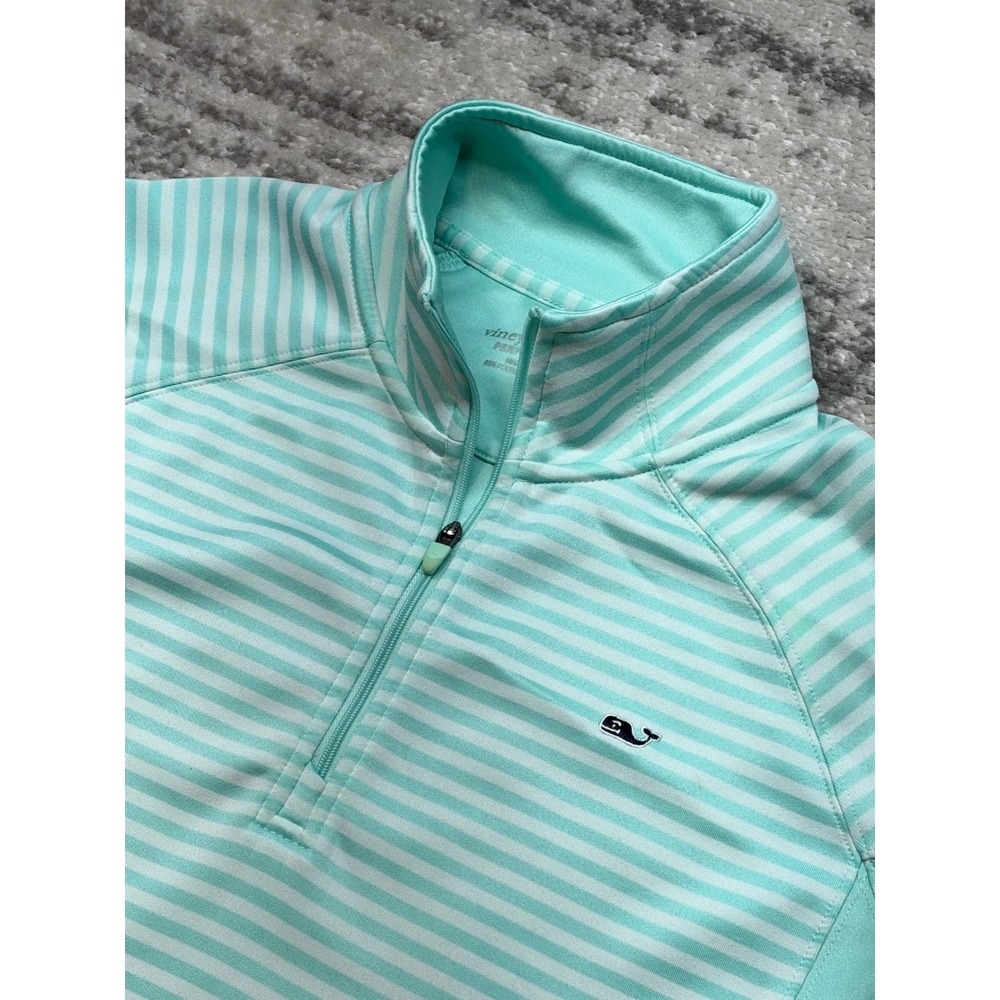 Vineyard Vines Quarter Zip Women Small Aqua Striped Performance Pullover